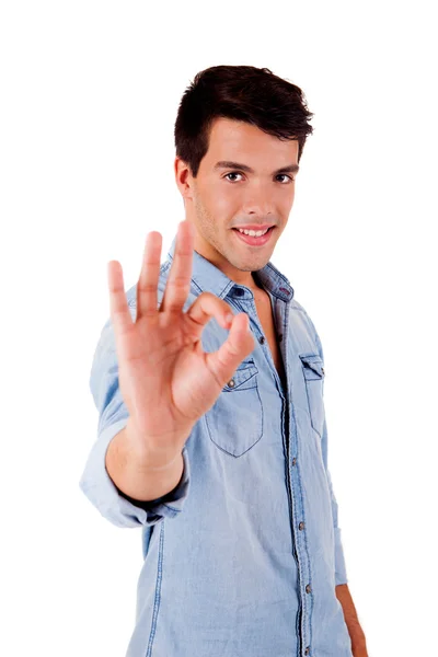 Beautiful man doing ok sign — Stock Photo, Image