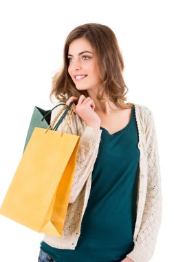 güzel kadın holding alışveriş torbaları