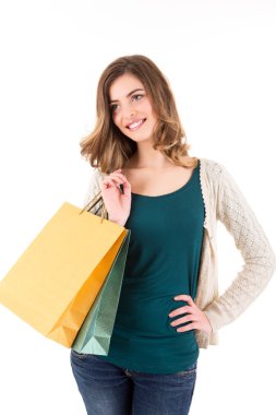 güzel kadın holding alışveriş torbaları