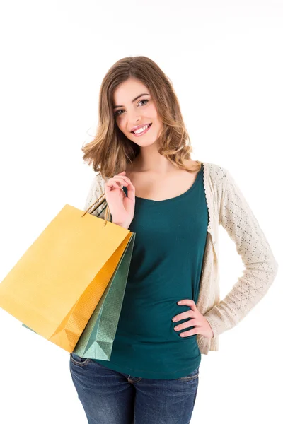 Mujer hermosa sosteniendo bolsas de compras —  Fotos de Stock