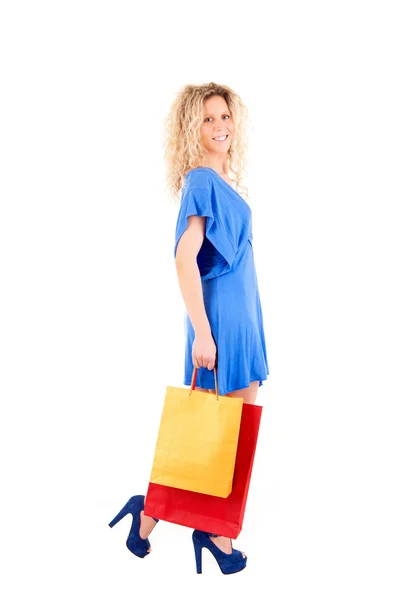 Vacker blond kvinna shopping — Stockfoto