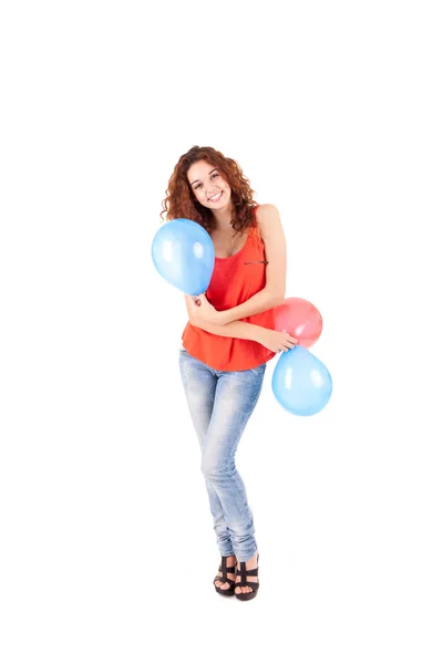 Feliz hermosa mujer sosteniendo globos —  Fotos de Stock