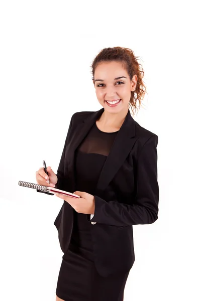 Young business woman, isolated over white background — Stock Photo, Image