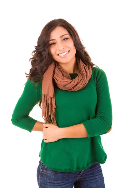 Portrait of a pretty young woman standing against white backgrou — Stock Photo, Image