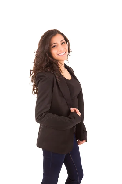 Portrait of a happy young business woman against white backgroun — Stock Photo, Image