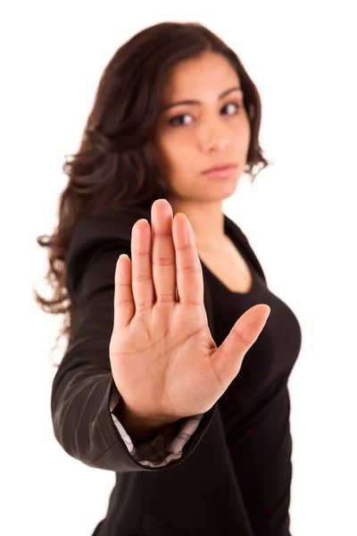 Businesswoman making stop sign on white background — Stock Photo, Image