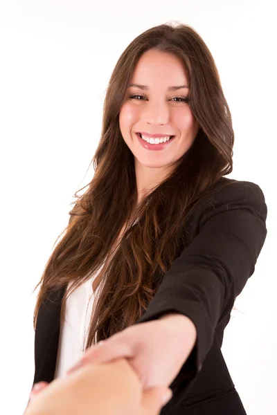 Бізнесмени, або бізнес-леді і клієнт рукостискання — стокове фото