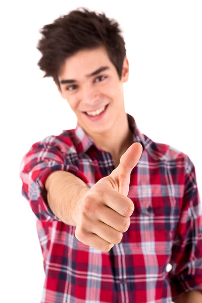 Junge Studentin drückt Positivität aus - Daumen hoch — Stockfoto