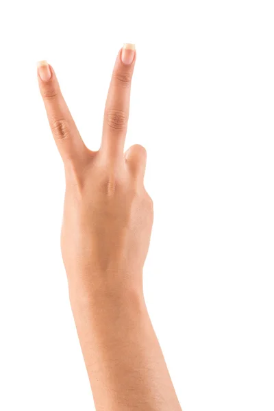 Beautiful female hand with peace or victory sign — Stock Photo, Image