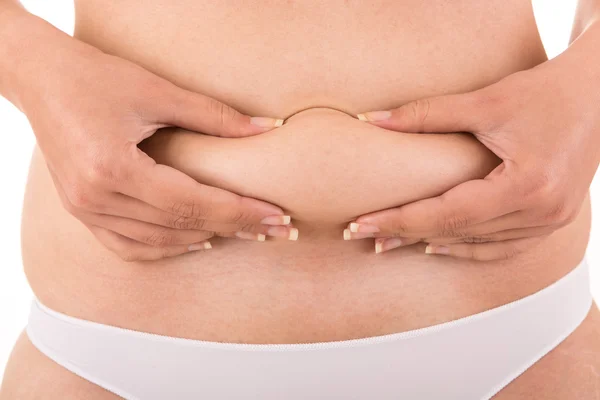 Mulher mostrando seu corpo gordo — Fotografia de Stock