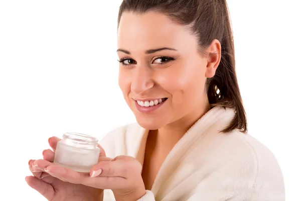Gyönyörű nő tisztítására a bőre - Beauty Care — Stock Fotó