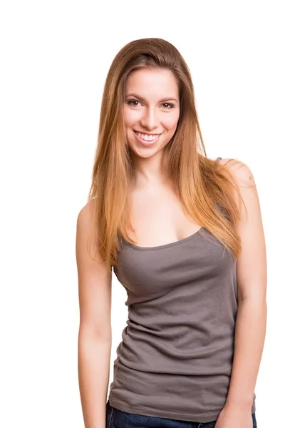 Attractive blonde woman posing and smiling — Stock Photo, Image