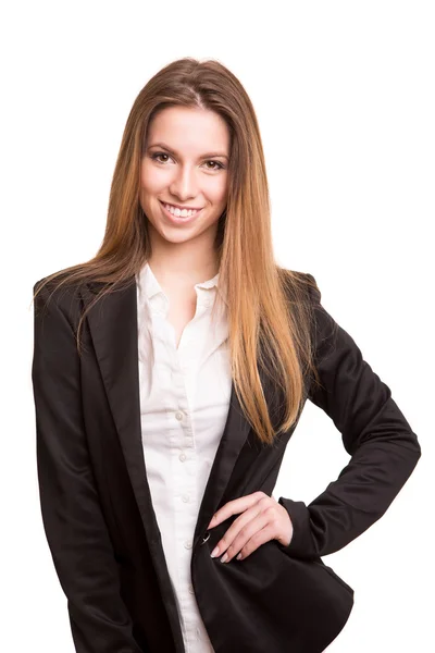 Framgångsrik affärskvinna ser självsäker och ler — Stockfoto