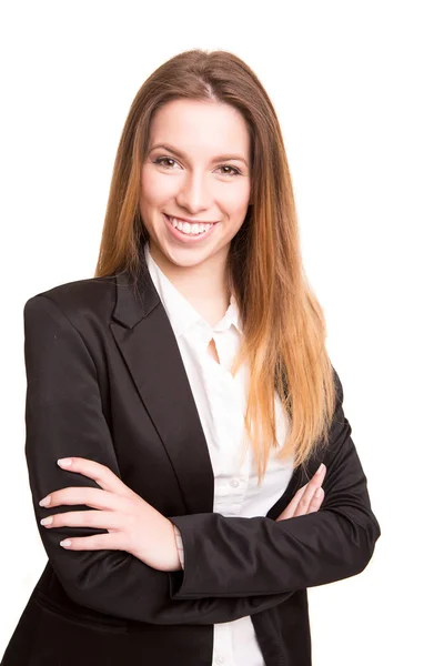 Mulher de negócios bem sucedida olhando confiante e sorridente — Fotografia de Stock
