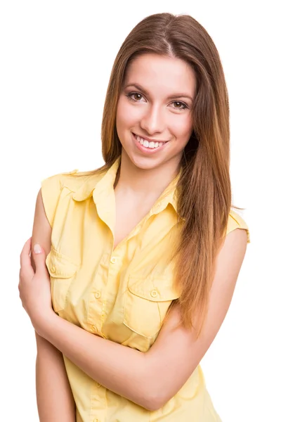 Attractive blonde woman posing and smiling — Stock Photo, Image