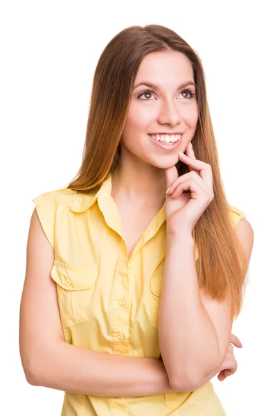 Atractiva mujer rubia posando y sonriendo — Foto de Stock