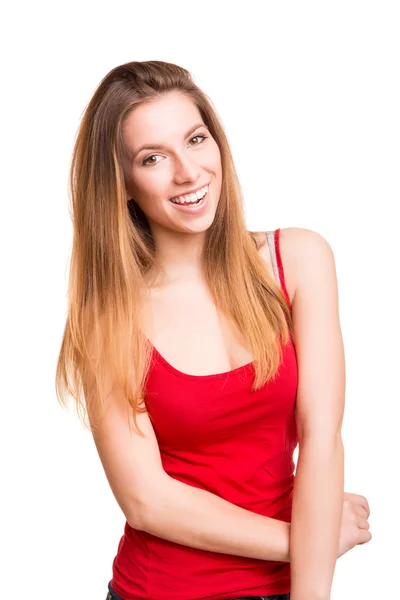 Attractive blonde woman posing and smiling — Stock Photo, Image