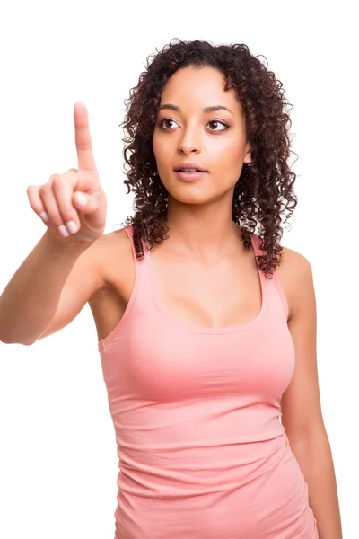 Hermosa mujer afro señalando — Foto de Stock