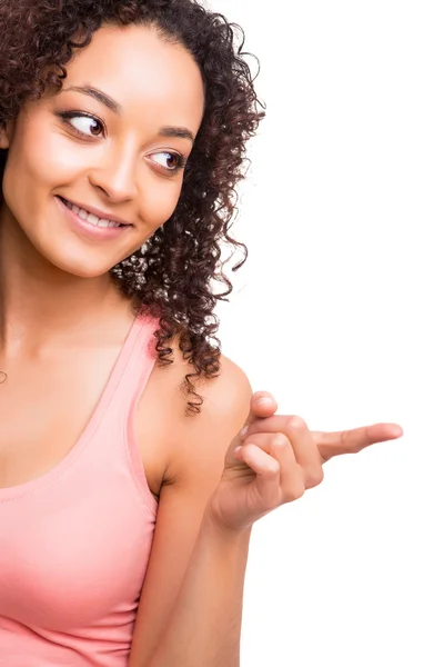 Beautiful afro woman pointing — Stock Photo, Image