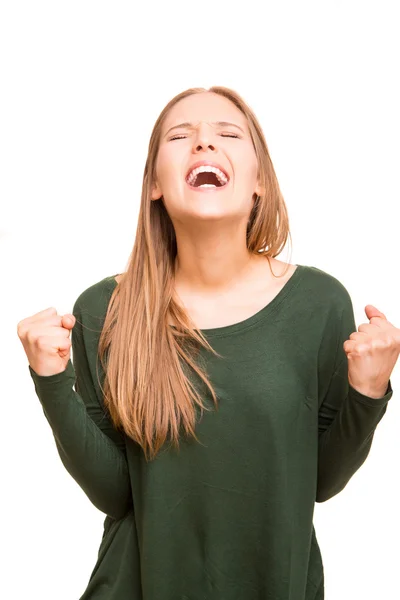 Angry woman over white background — Stock Photo, Image