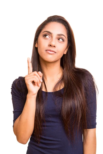 Mix race woman pointing up — Stock Photo, Image