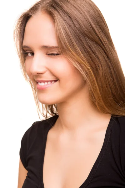 Beautiful woman blinking eyes — Stock Photo, Image