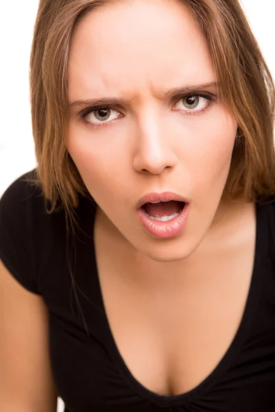 Closeup portrait of a serious beautiful woman — Stock Photo, Image