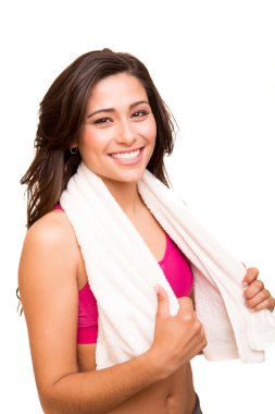 çekici fitness kadın beden havlu ile poz