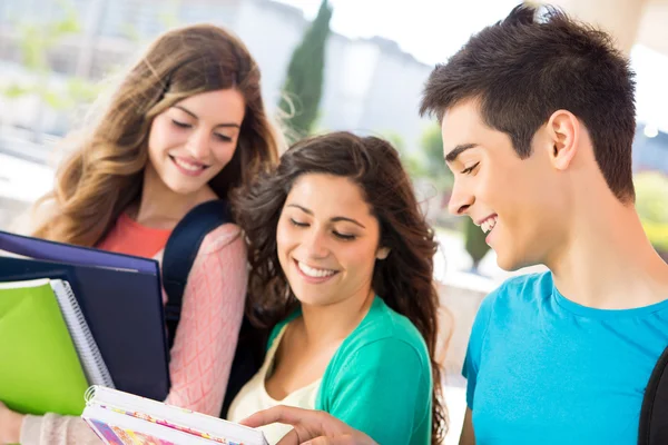 Jonge groep studenten op de campus — Stockfoto