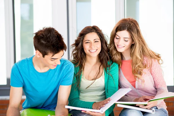 Jonge groep studenten op de campus — Stockfoto