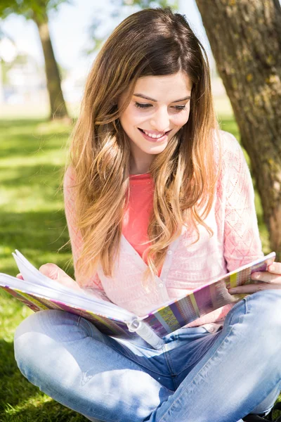 Giovane studente che studia nel giardino della scuola — Foto Stock