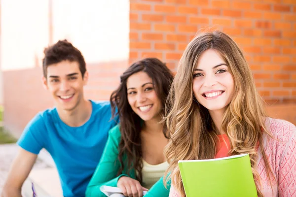 Giovane gruppo di studenti nel campus — Foto Stock