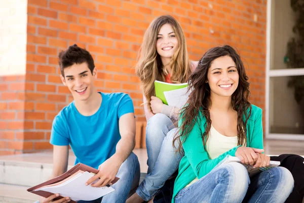 Unga studentgrupper på campus — Stockfoto