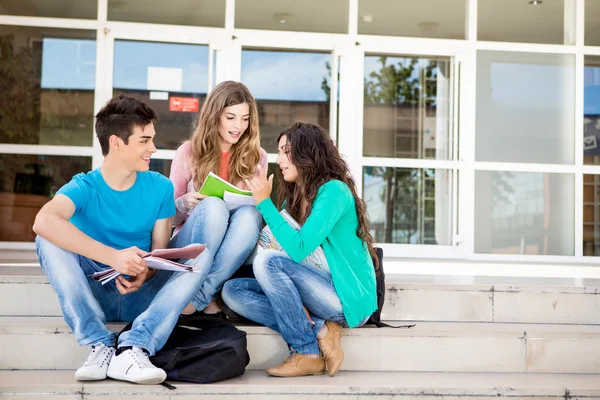 Jonge groep studenten op de campus — Stockfoto