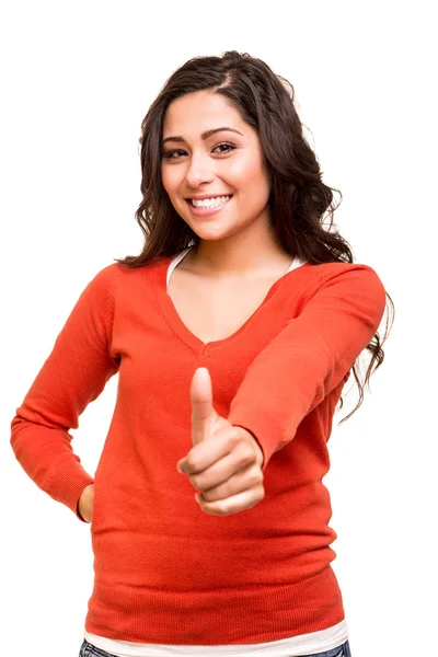 Young woman showing thumbs up — Stock Photo, Image