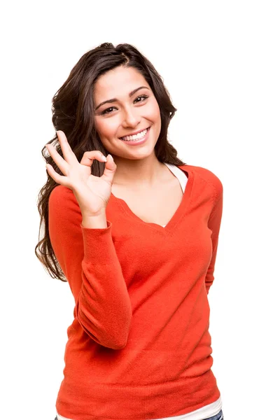 Young woman showing Ok sign — Stock Photo, Image
