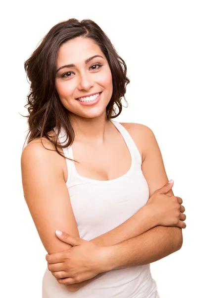 Unga leende kvinna poserar — Stockfoto