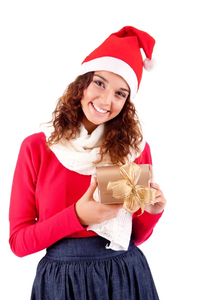 Mujer sosteniendo un regalo para Navidad —  Fotos de Stock