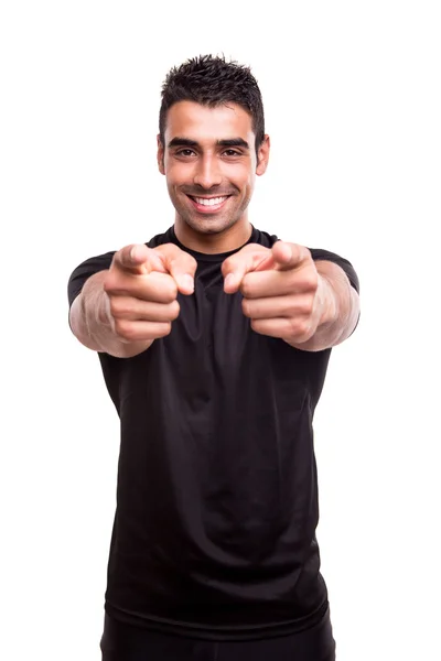 Fitness instructor pointing — Stock Photo, Image