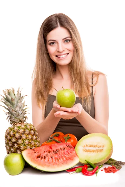 Mujer con verduras y frutas —  Fotos de Stock
