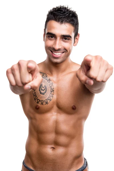 Fit man pointing front — Stock Photo, Image
