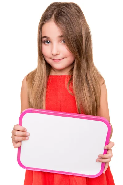 Flicka som håller en whiteboard — Stockfoto