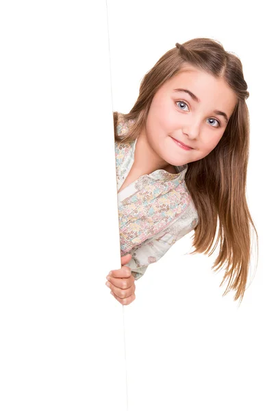 Girl behind a white board — Stock Photo, Image