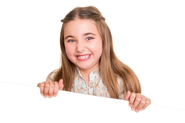 Girl behind a white board — Stock Photo, Image