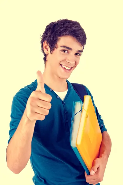 Young happy student showing thumbs up — Stock Photo, Image