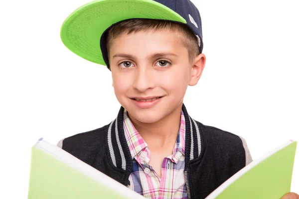 Маленький студент с книгами — стоковое фото