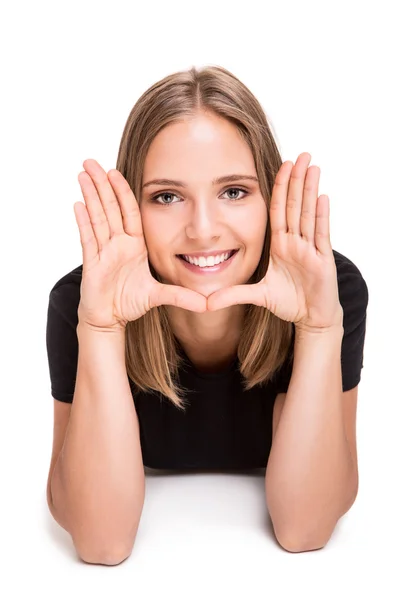 Vrouw doen een hand frame — Stockfoto