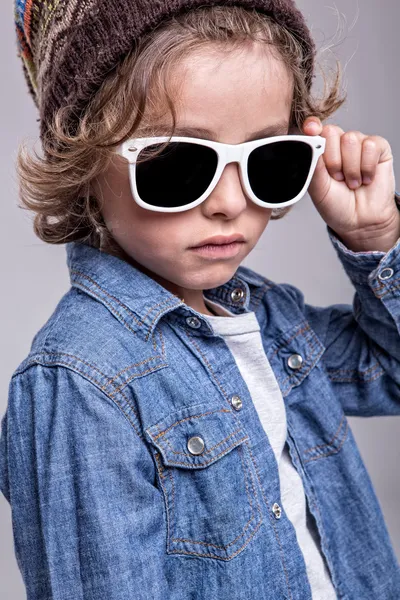 Boy wearing white sunglasses — Stock Photo, Image