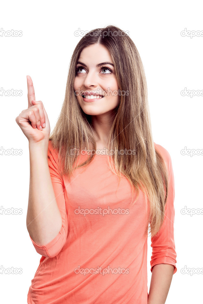 Woman pointing up