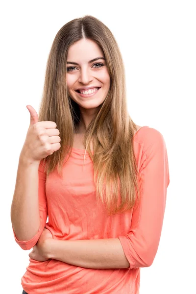 Mujer mostrando pulgares hacia arriba — Foto de Stock